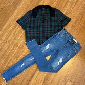 Forever 21 crop green plaid